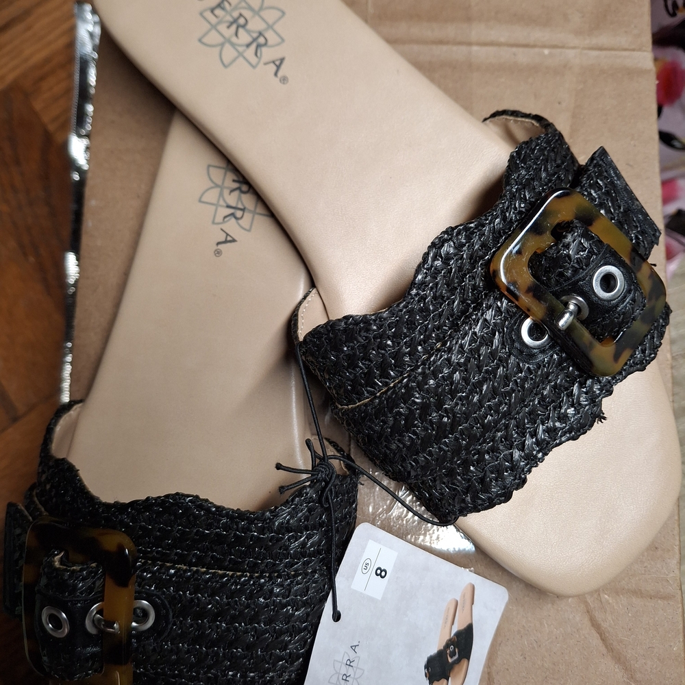Black Woven Slide Sandals